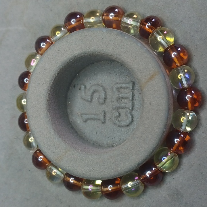 Brow And Yellow Iridescent Glass Bead Bracelet 8mm